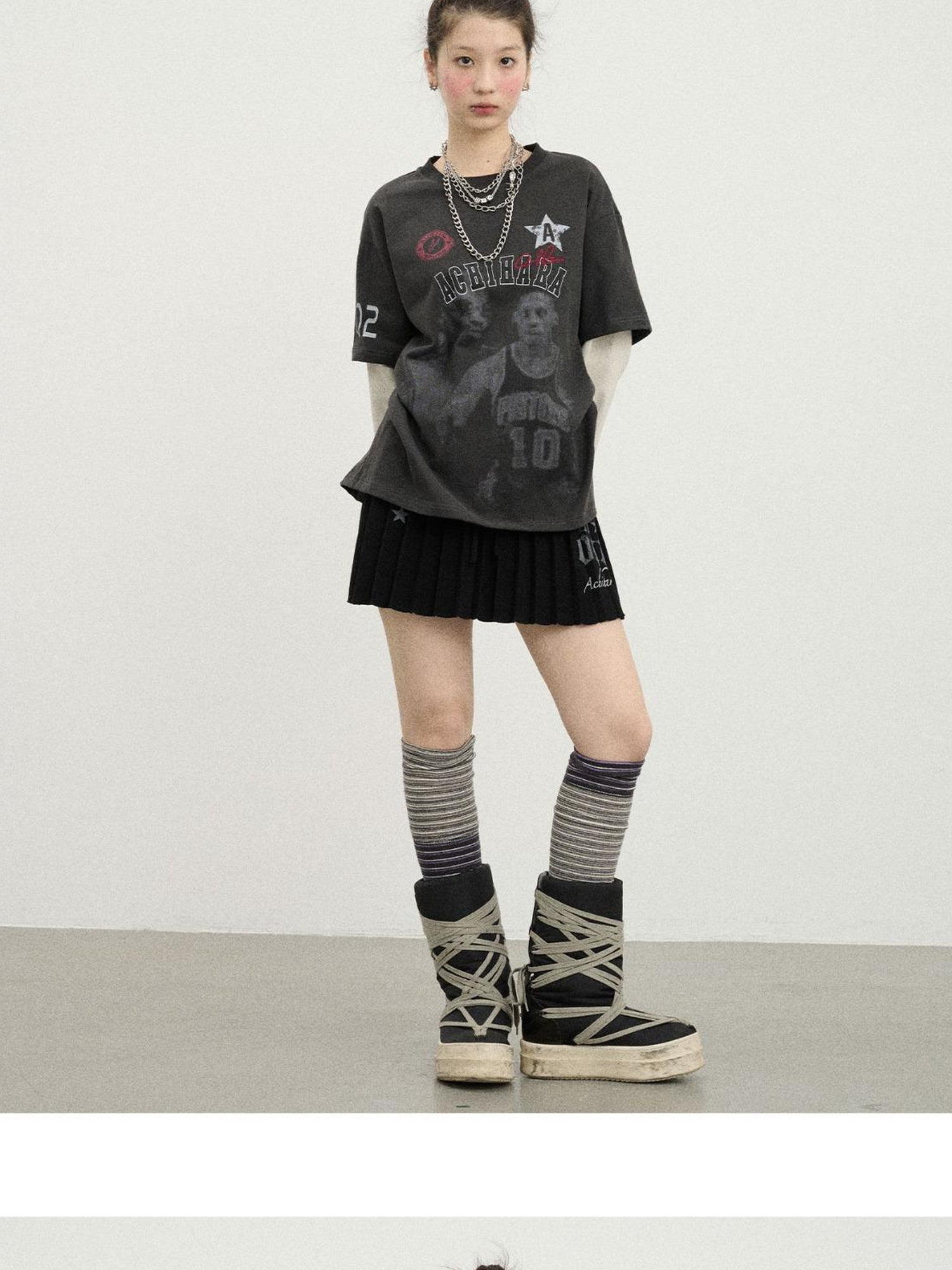 Achihara Rodman Oversized Jersey Tee V Neck T Shirt Long Sleeve