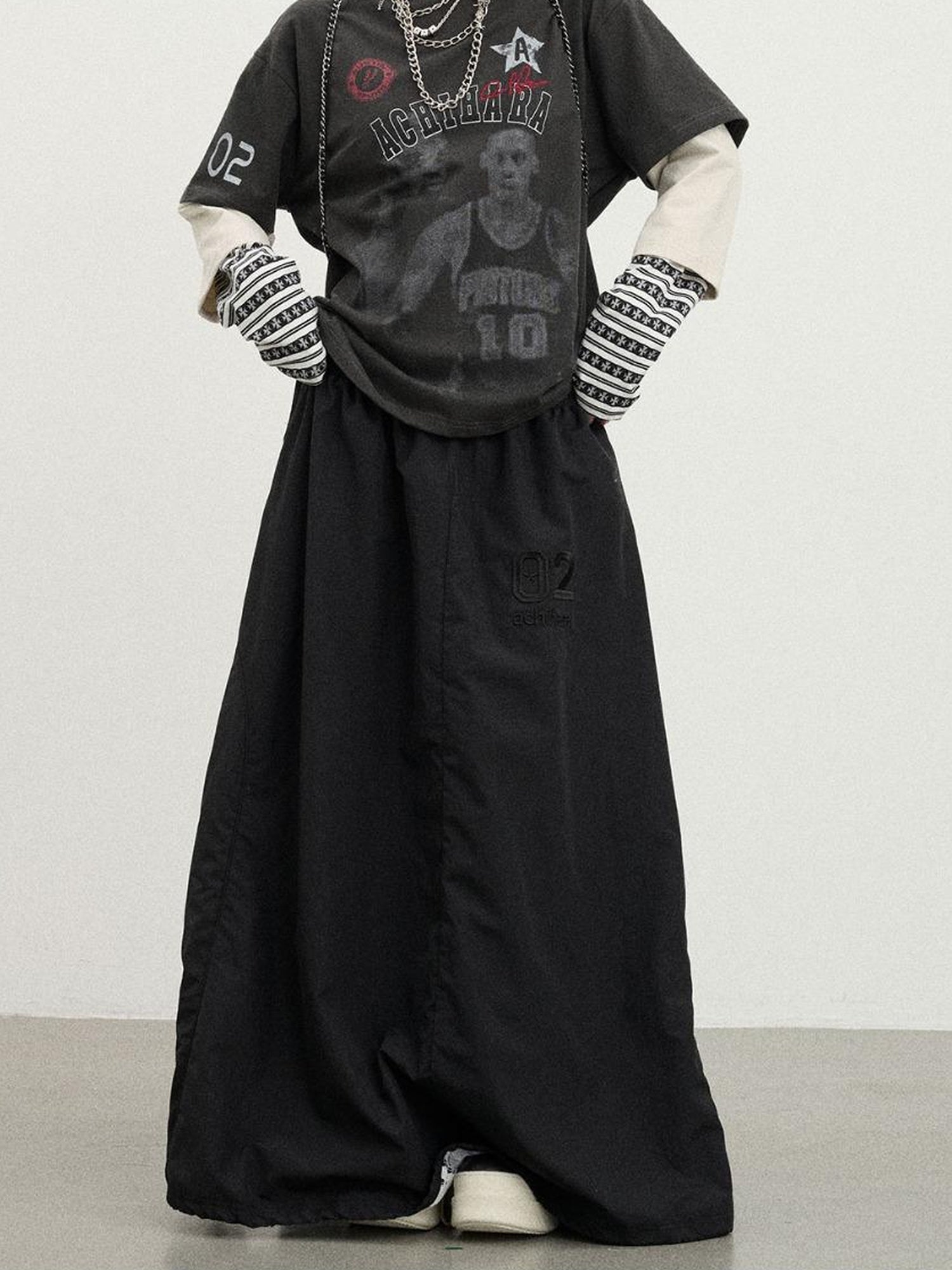 Achihara Rodman Oversized Jersey Tee V Neck T Shirt Long Sleeve