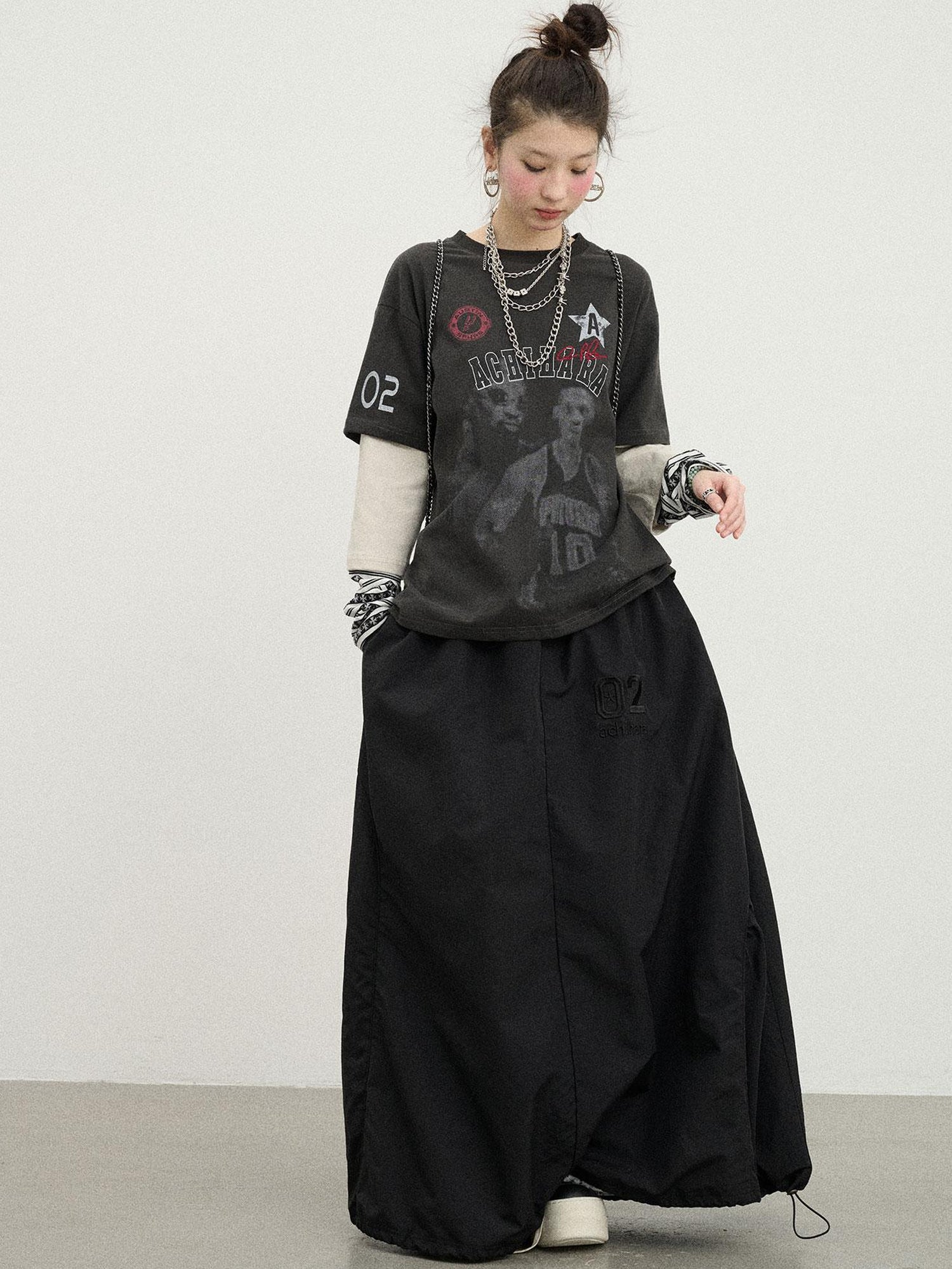 Achihara Rodman Oversized Jersey Tee V Neck T Shirt Long Sleeve