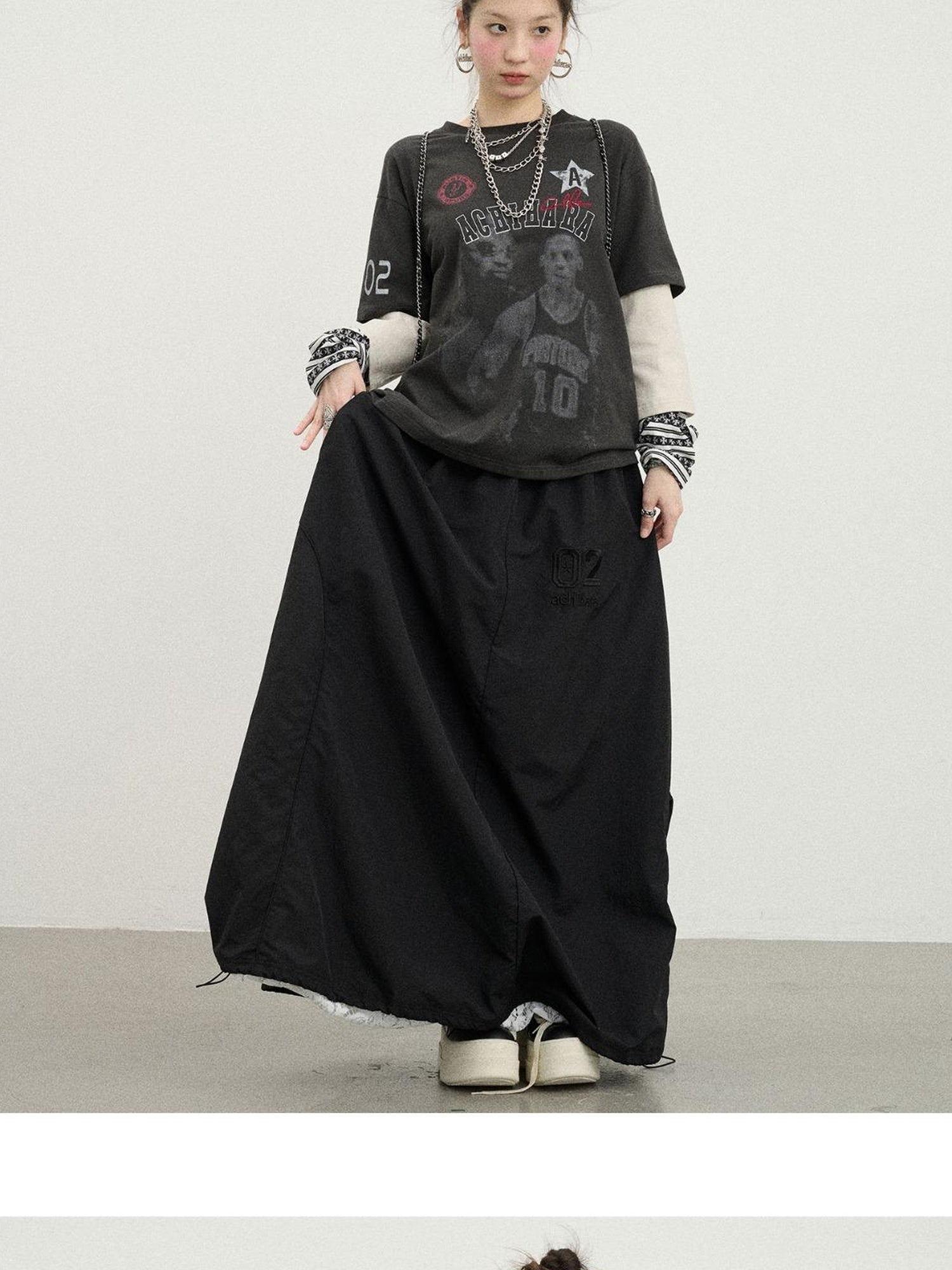 Achihara Rodman Oversized Jersey Tee V Neck T Shirt Long Sleeve