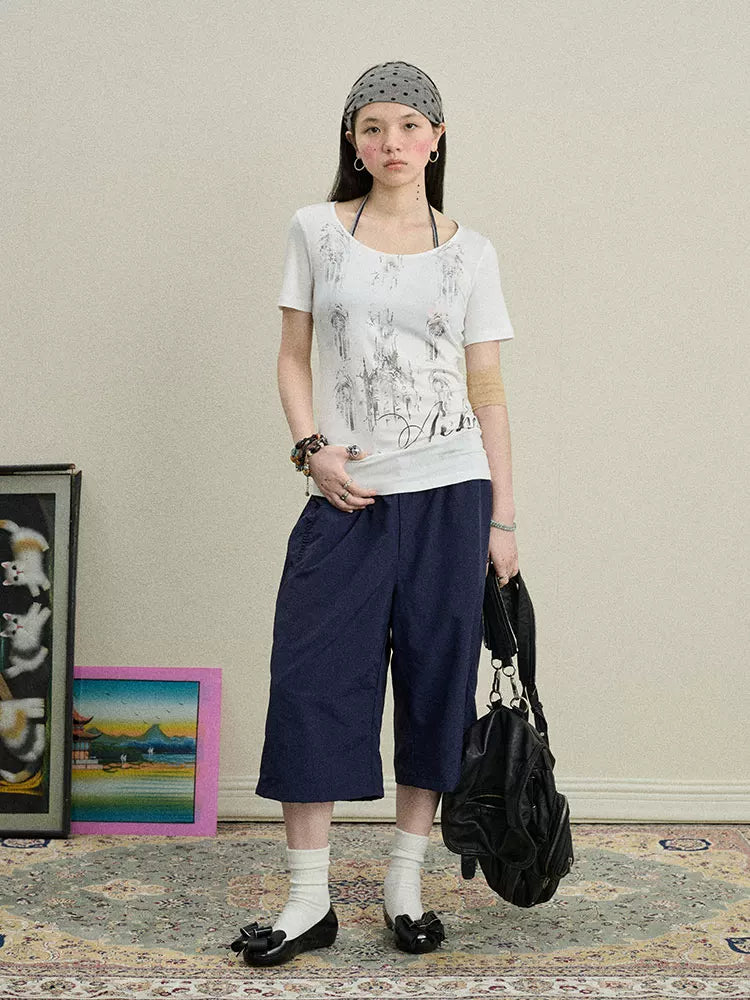 Achihara Romanesque Print Tee V-neck T-shirt Long-Sleeve-1