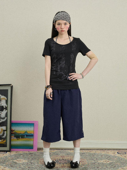 Achihara Romanesque Print Tee V-neck T-shirt Long-Sleeve