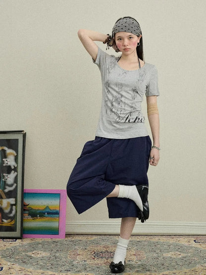 Romanesque Print Tee V-neck T-shirt Long-Sleeve