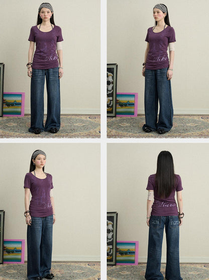 Achihara Romanesque Print Tee V-neck T-shirt Long-Sleeve