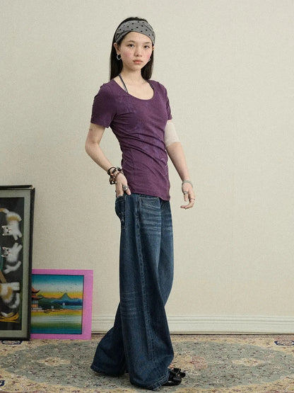 Romanesque Print Tee V-neck T-shirt Long-Sleeve
