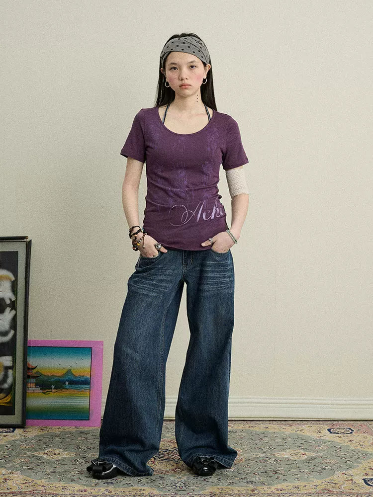Achihara Romanesque Print Tee V-neck T-shirt Long-Sleeve-4