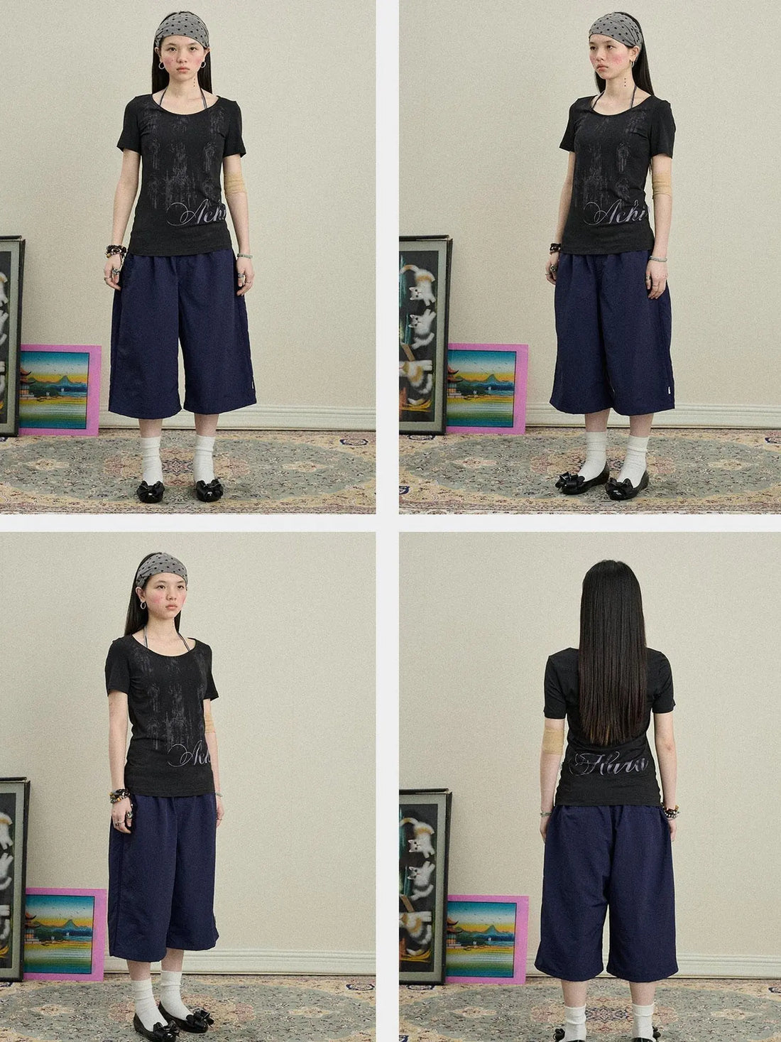 Romanesque Print Tee V-neck T-shirt Long-Sleeve
