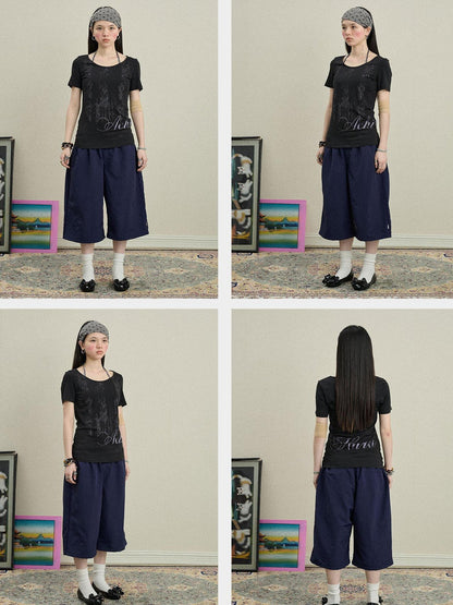 Achihara Romanesque Print Tee V-neck T-shirt Long-Sleeve