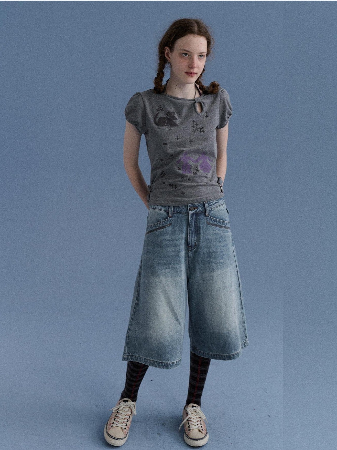 Achihara Sea Glass Washed Wide Leg Loose Retro Street Women&