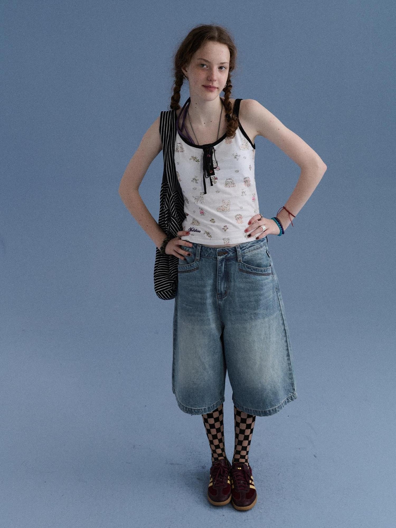 Achihara Sea Glass Washed Wide Leg Loose Retro Street Women&