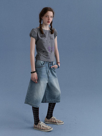 Achihara Sea Glass Washed Wide Leg Loose Retro Street Women&