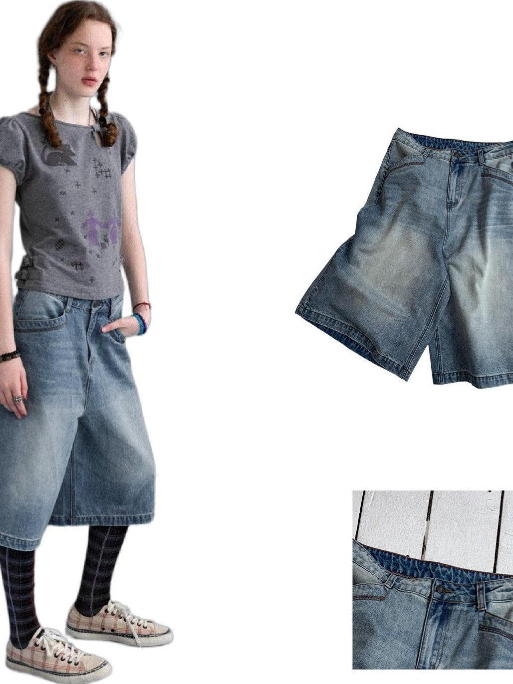Achihara Sea Glass Washed Wide Leg Loose Retro Street Women&