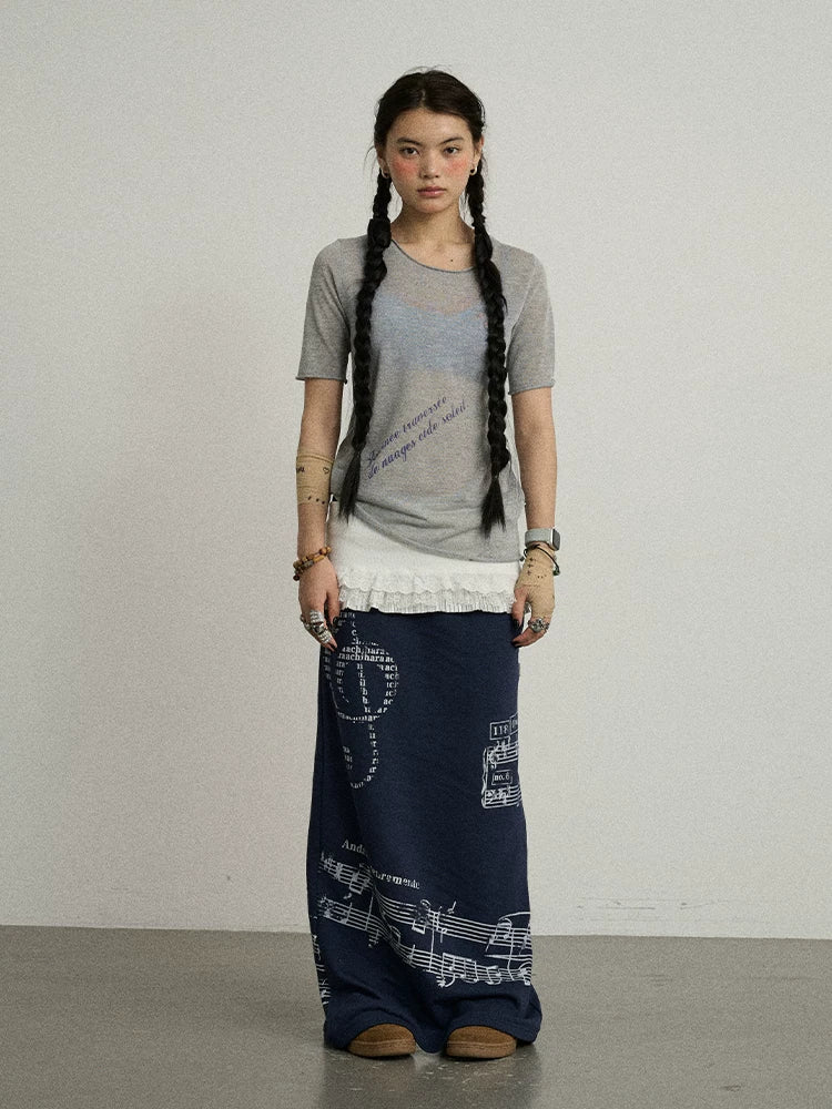 Achihara Sea Salt French Print Cropped Tee V-Neck T-Shirt Long-Sleeve-1