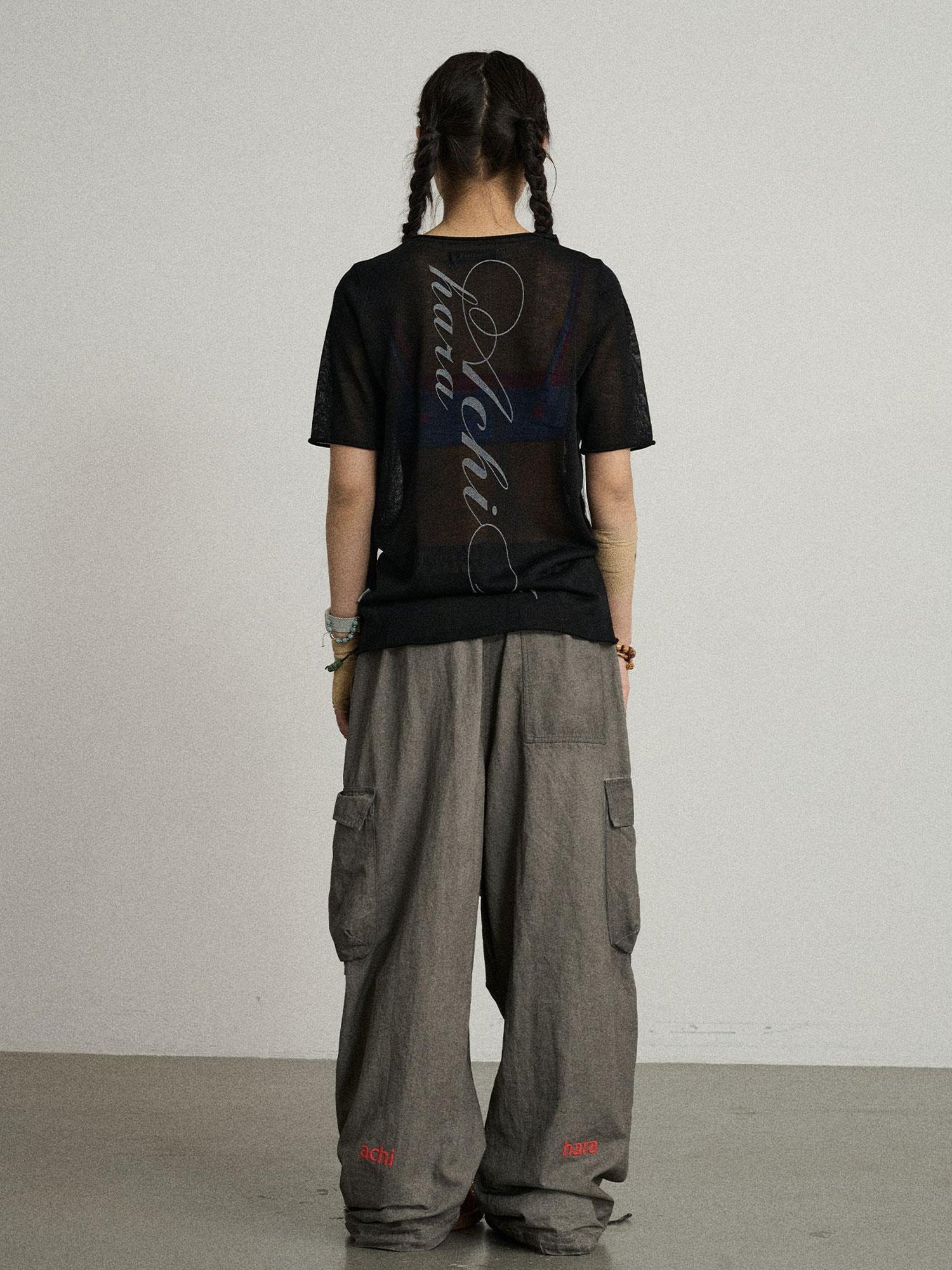 Achihara Sea Salt French Print Cropped Tee V-Neck T-Shirt Long-Sleeve