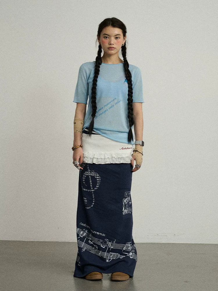 Achihara Sea Salt French Print Cropped Tee V-Neck T-Shirt Long-Sleeve-2