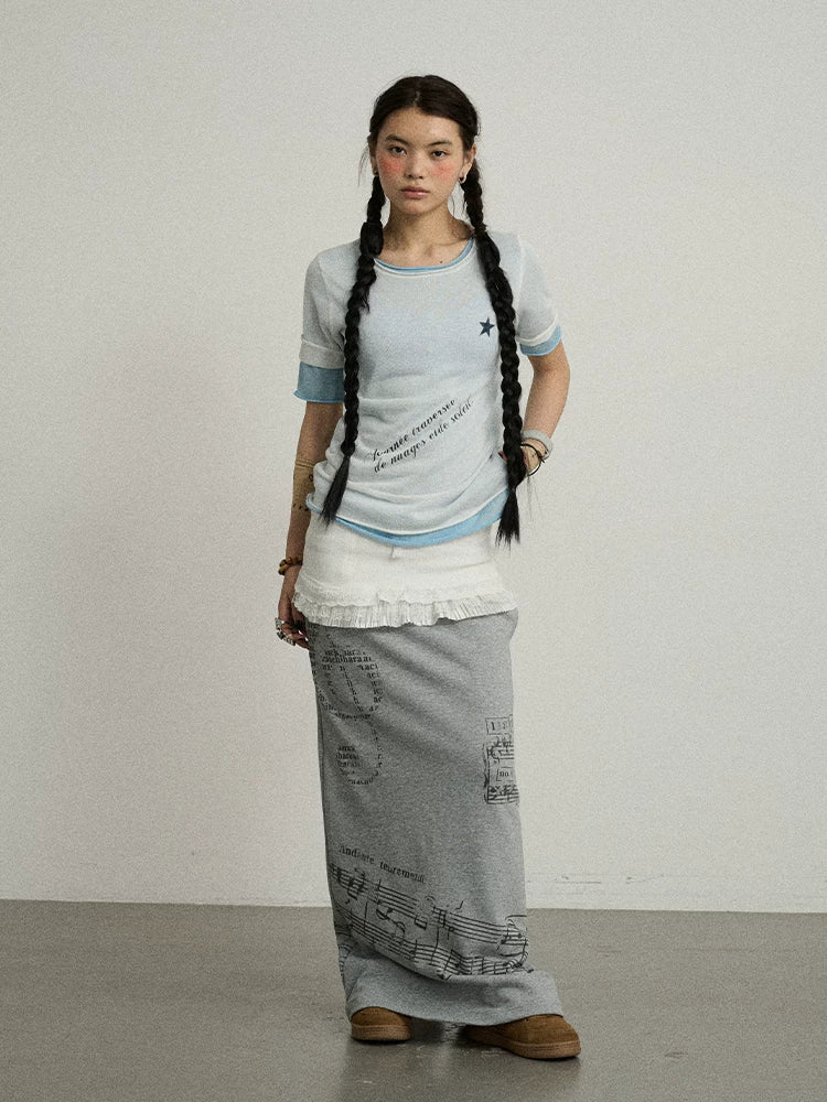 Achihara Sea Salt French Print Cropped Tee V-Neck T-Shirt Long-Sleeve-3