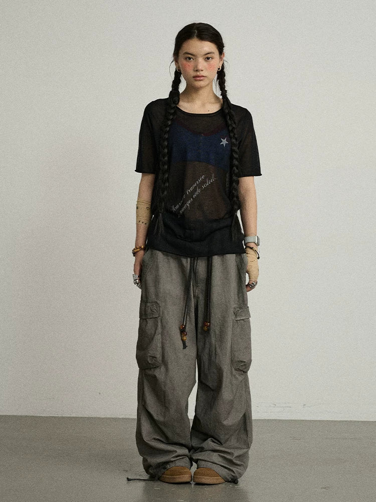 Achihara Sea Salt French Print Cropped Tee V-Neck T-Shirt Long-Sleeve-5