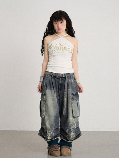 Achihara Seal Freckle Washed Denim Shorts