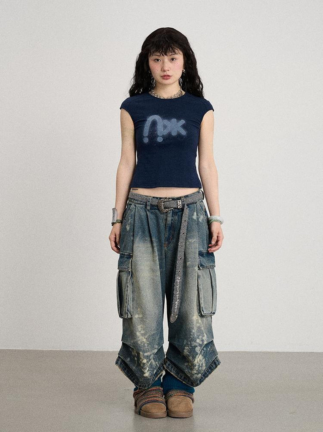 Achihara Seal Freckle Washed Denim Shorts