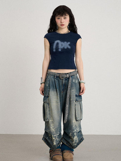 Achihara Seal Freckle Washed Denim Shorts