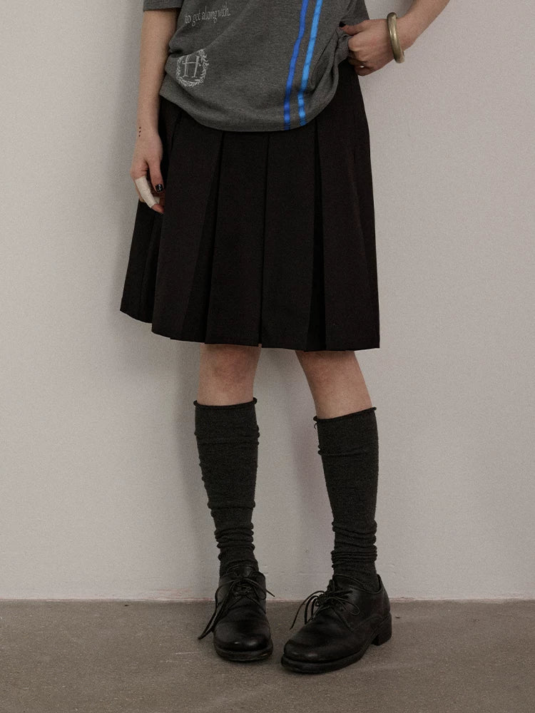Achihara Sexy Low Waist Pleated A Line Black Polyester Women Mini Skirts-1