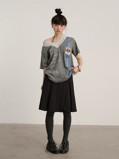 Achihara Sexy Low Waist Pleated A Line Black Polyester Women Mini Skirts-4