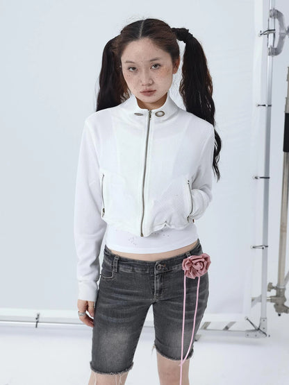 Sheer Mesh Long Sleeve Crop Sun Jacket