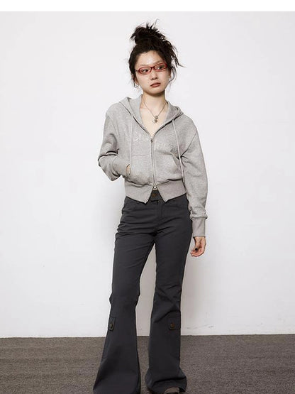 Short Heavy Hooded Sweater With Rhinestones