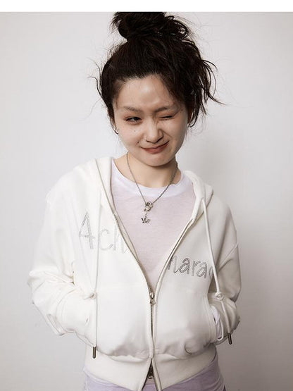 Achihara Short Heavy Hooded Sweater With Rhinestones