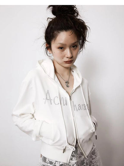 Short Heavy Hooded Sweater With Rhinestones