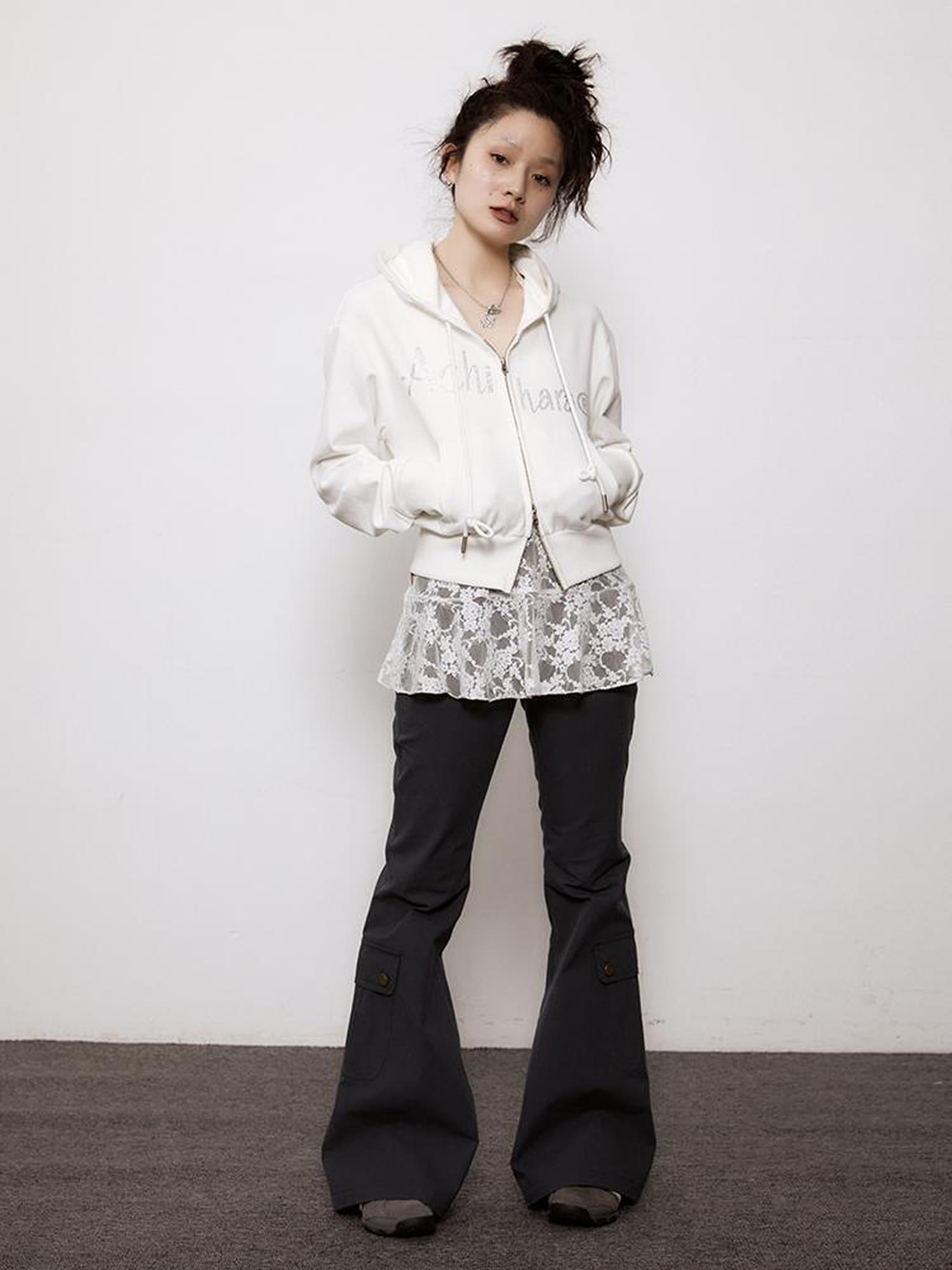 Achihara Short Heavy Hooded Sweater With Rhinestones