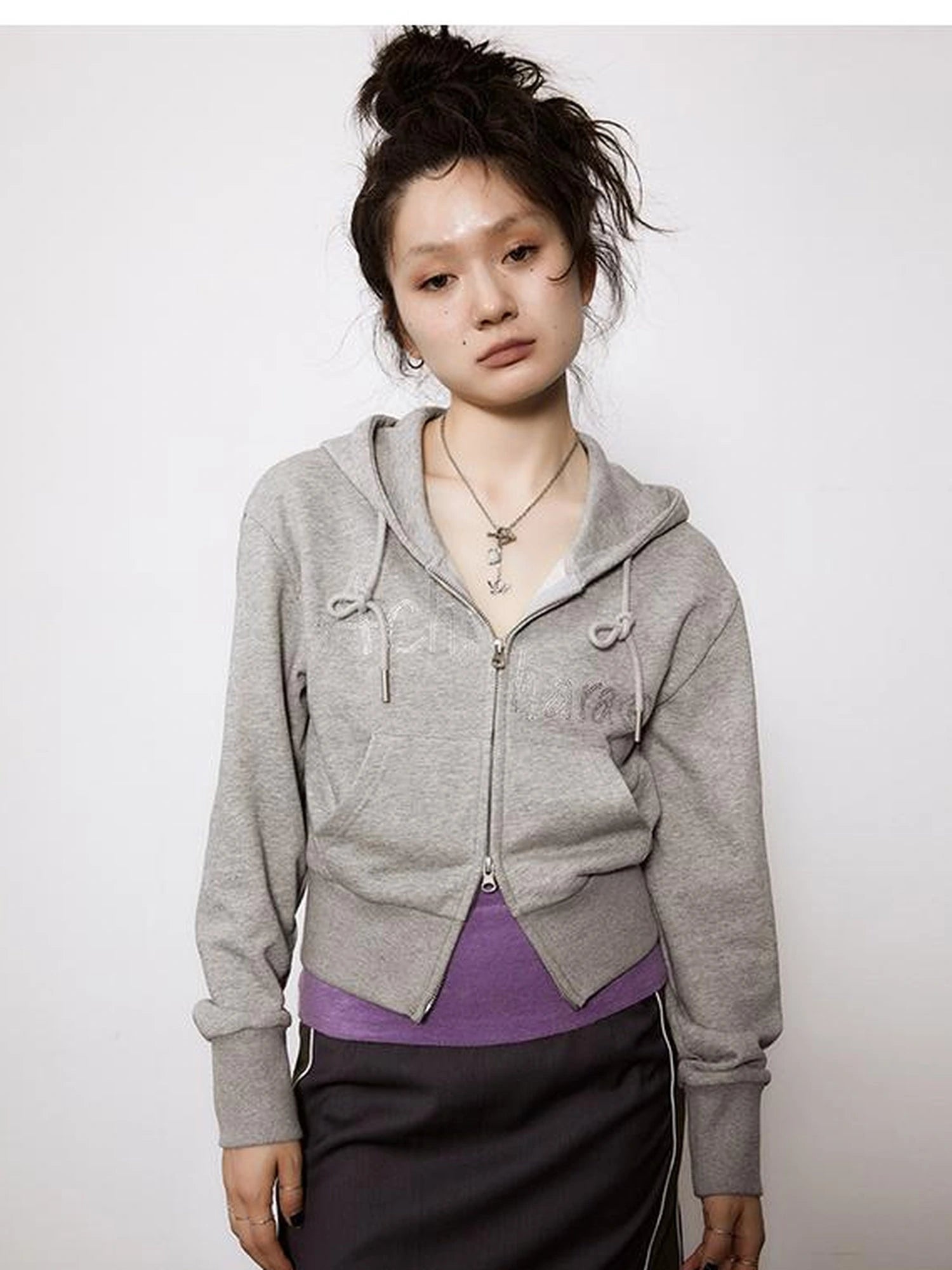 Short Heavy Hooded Sweater With Rhinestones