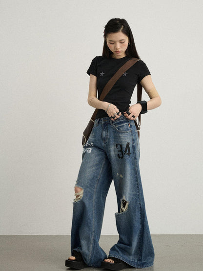 Achihara Sleepless Stars Embroidered Tee