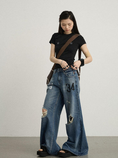 Achihara Sleepless Stars Embroidered Tee