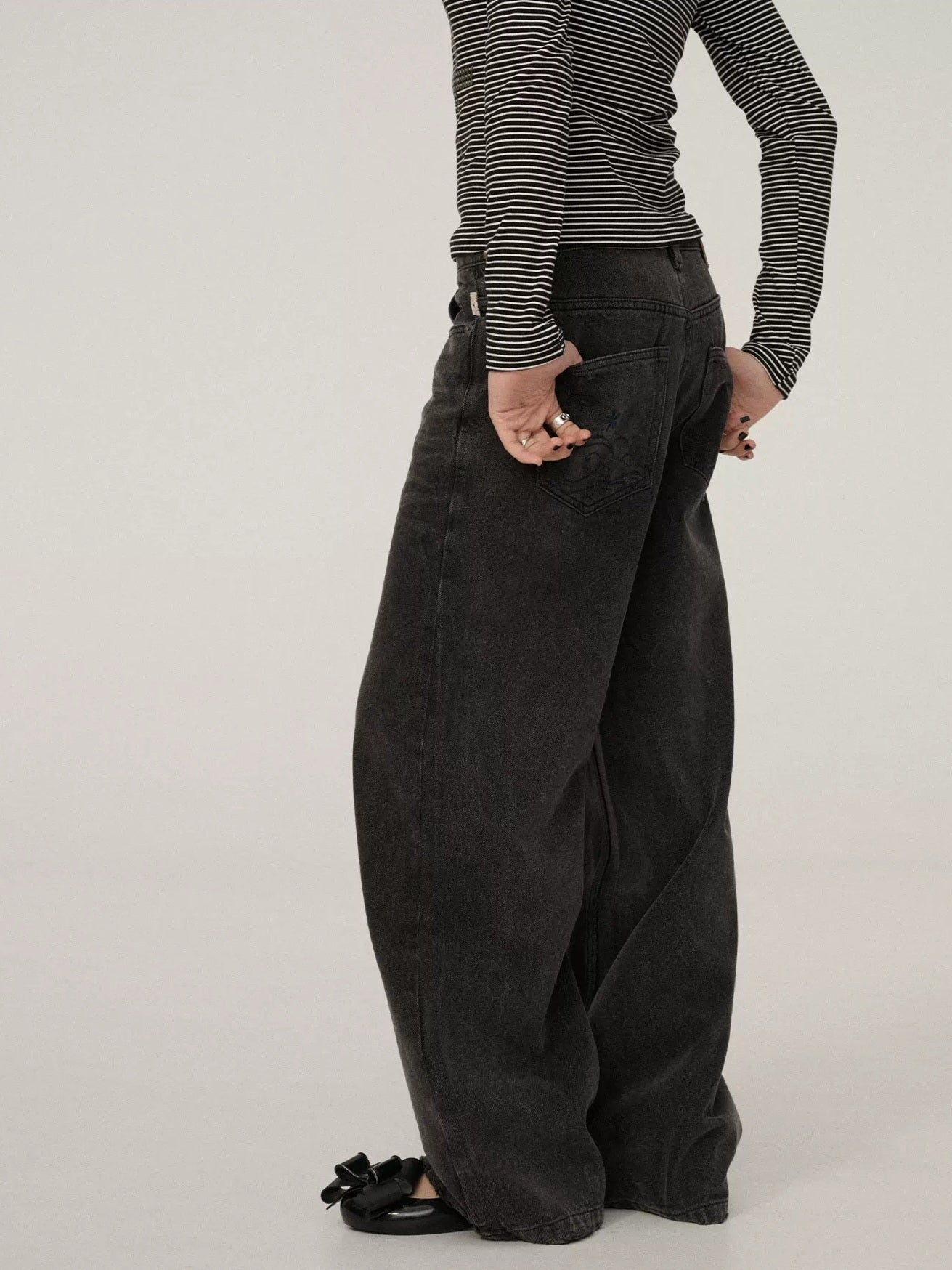 Achihara Smart Commuter Straight Leg Natural Waist Button Fly Denim Black Grey Pants