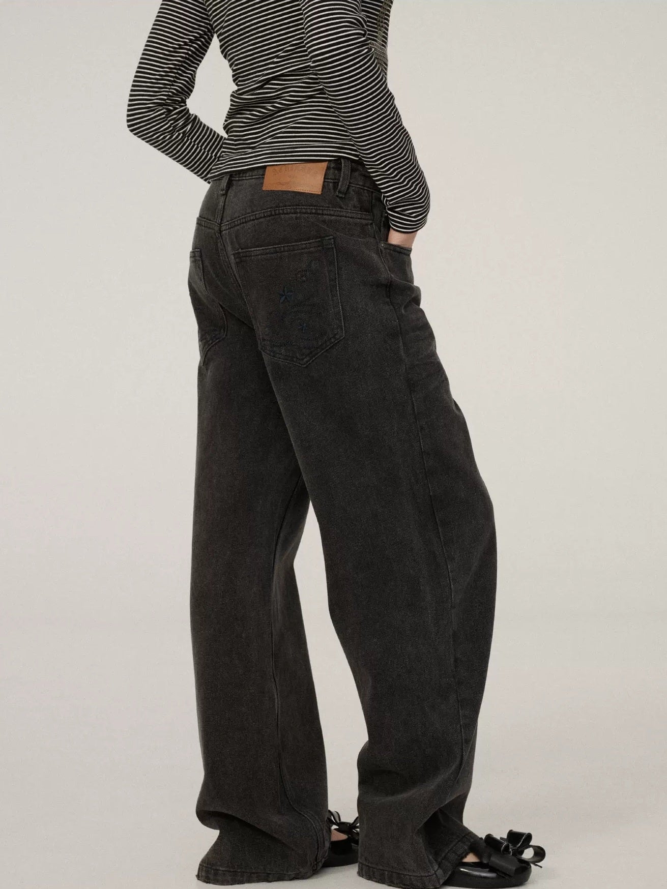 Achihara Smart Commuter Straight Leg Natural Waist Button Fly Denim Black Grey Pants