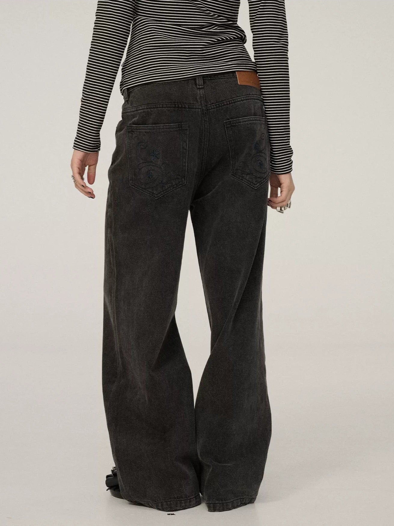 Achihara Smart Commuter Straight Leg Natural Waist Button Fly Denim Black Grey Pants