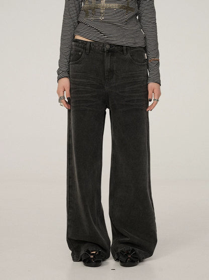 Achihara Smart Commuter Straight Leg Natural Waist Button Fly Denim Black Grey Pants-1