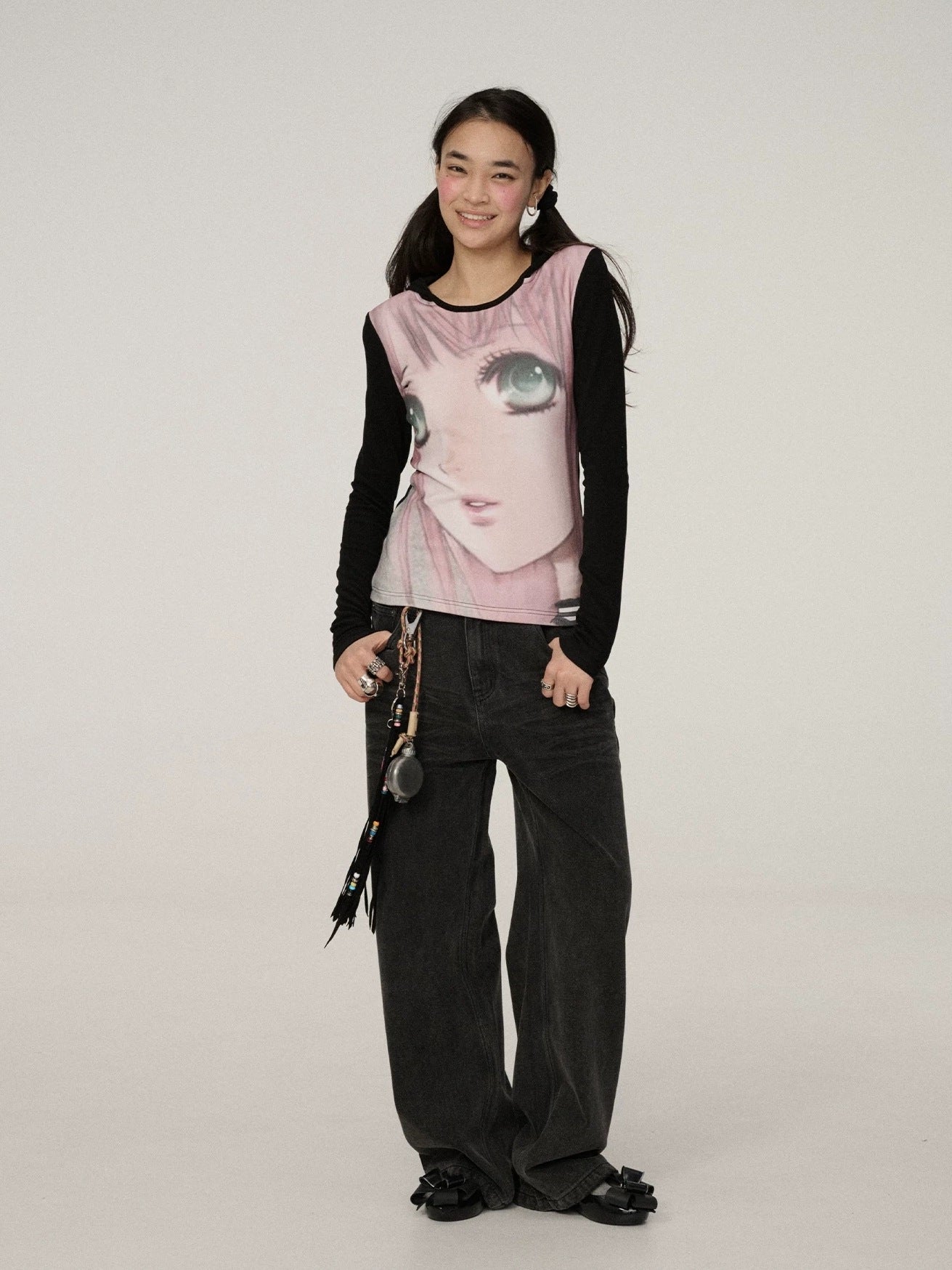 Achihara Smart Commuter Straight Leg Natural Waist Button Fly Denim Black Grey Pants