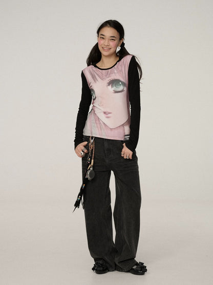 Achihara Smart Commuter Straight Leg Natural Waist Button Fly Denim Black Grey Pants