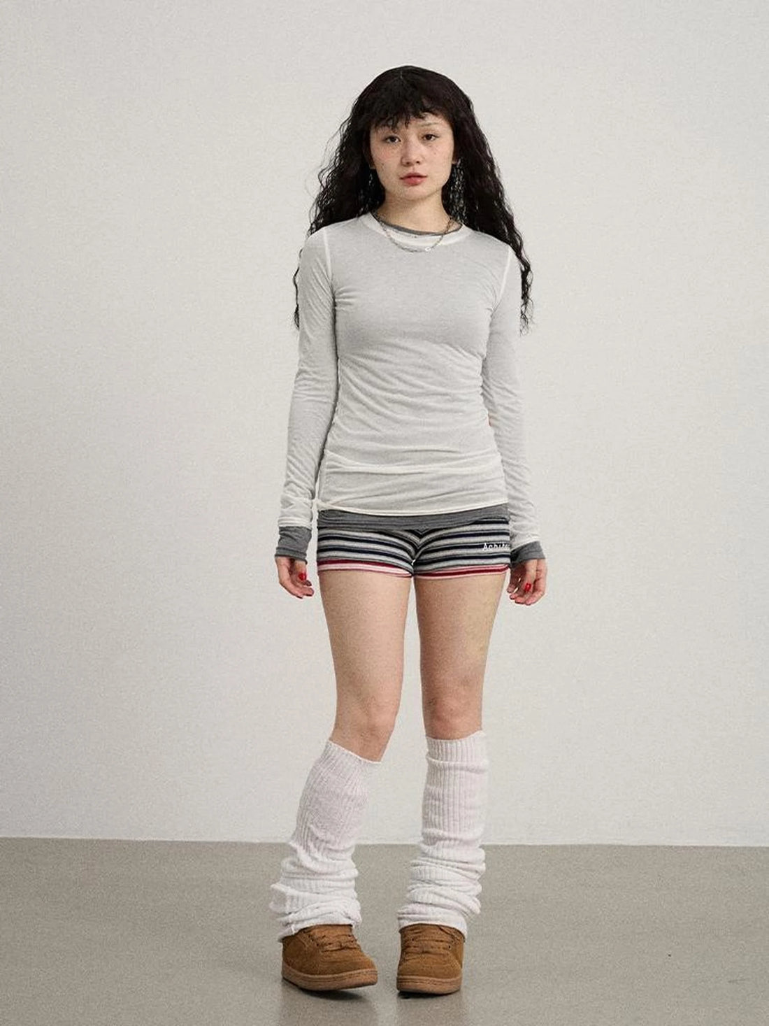 Smoothie Ice Knit Tee V Neck T Shirt Long Sleeve