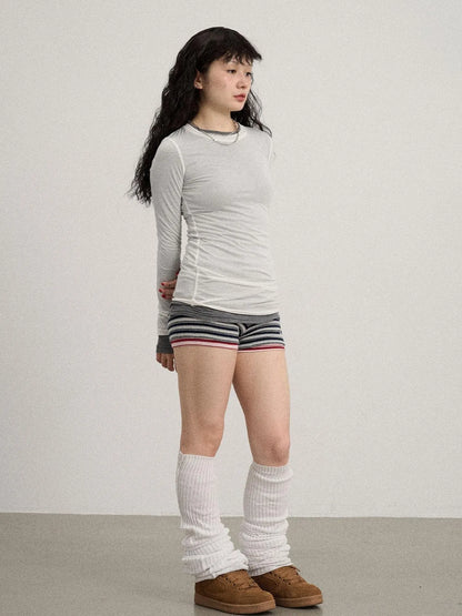Smoothie Ice Knit Tee V Neck T Shirt Long Sleeve