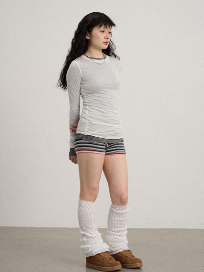 Achihara Smoothie Ice Knit Tee V Neck T Shirt Long Sleeve