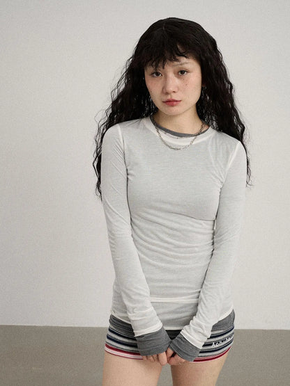 Smoothie Ice Knit Tee V Neck T Shirt Long Sleeve