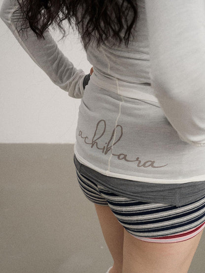 Achihara Smoothie Ice Knit Tee V Neck T Shirt Long Sleeve