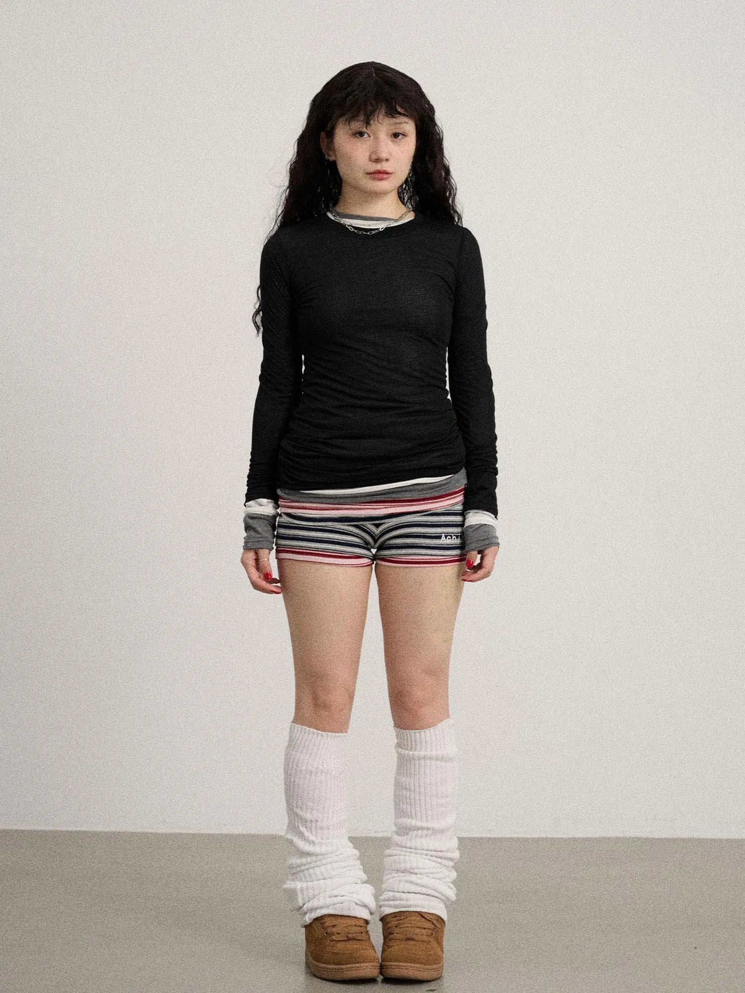 Smoothie Ice Knit Tee V Neck T Shirt Long Sleeve