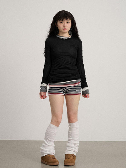 Achihara Smoothie Ice Knit Tee V Neck T Shirt Long Sleeve