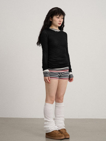 Achihara Smoothie Ice Knit Tee V Neck T Shirt Long Sleeve