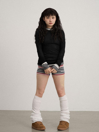 Achihara Smoothie Ice Knit Tee V Neck T Shirt Long Sleeve