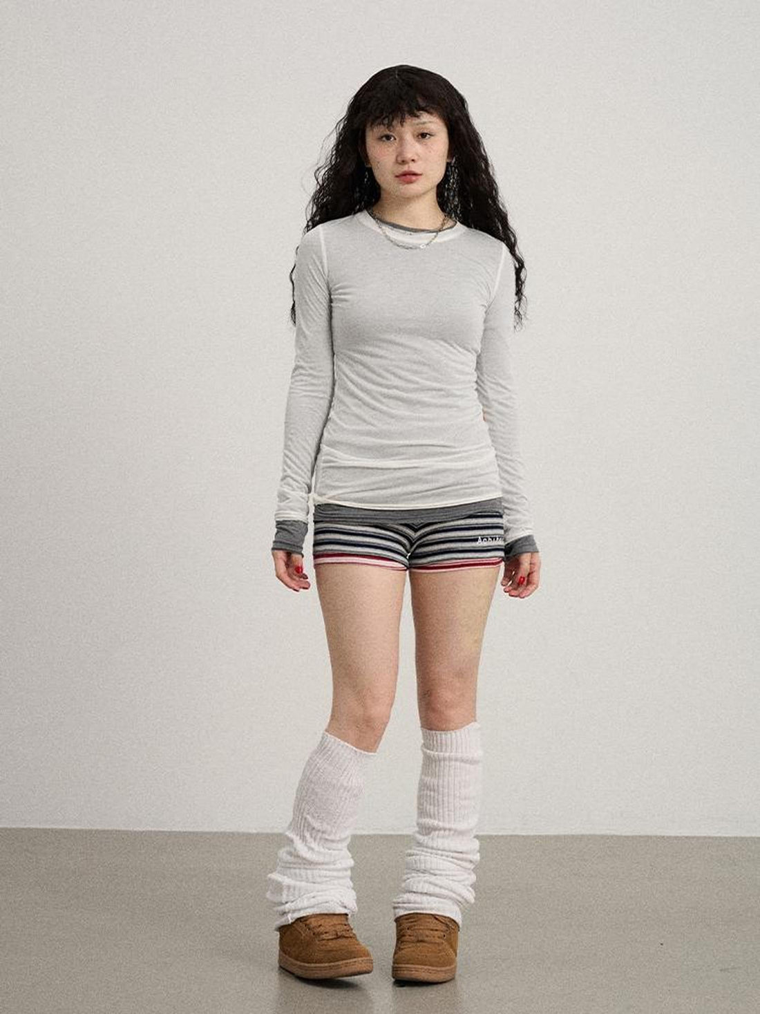 Achihara Smoothie Ice Knit Tee V Neck T Shirt Long Sleeve